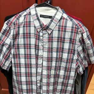 French Connection Short-Sleeve Plaid Button-Down Shirt in Red, White & Navy